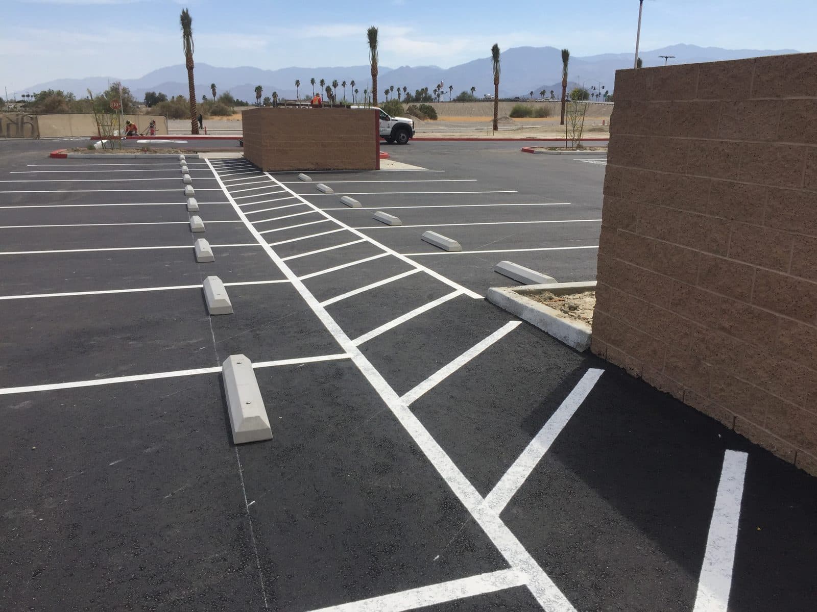 Seal-coated lot with bright new stall lines