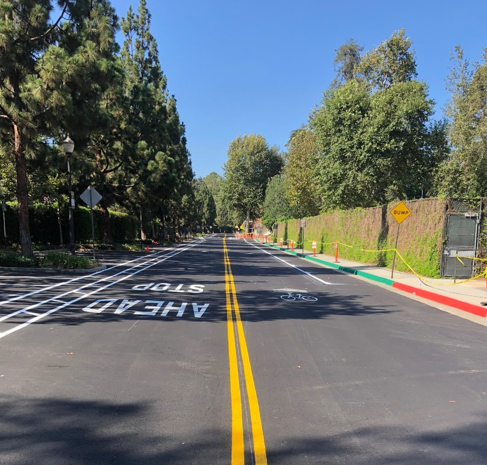 Roadway striping — double-yellow & thermoplastic stop bar